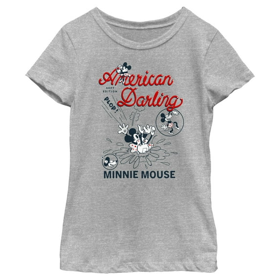 Girl's Mickey & Friends Mickey and Friends Minnie American Darling Graphic Tee Athletic Heather Large