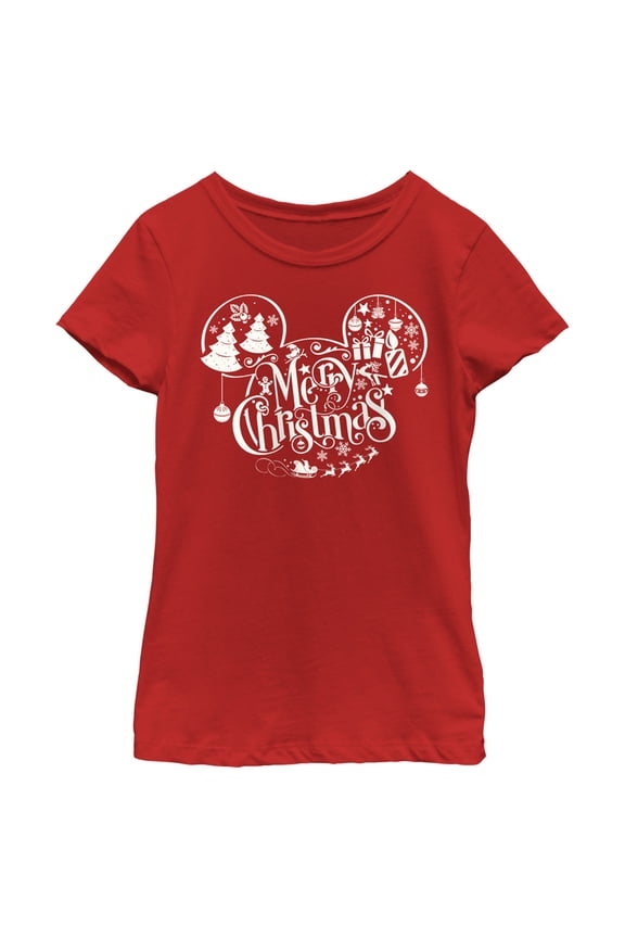 Girl's Mickey & Friends Mickey and Friends Mousey Christmas Graphic Tee Red Large