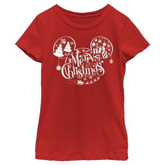 Girl's Mickey & Friends Mickey and Friends Mousey Christmas Graphic Tee Red Medium