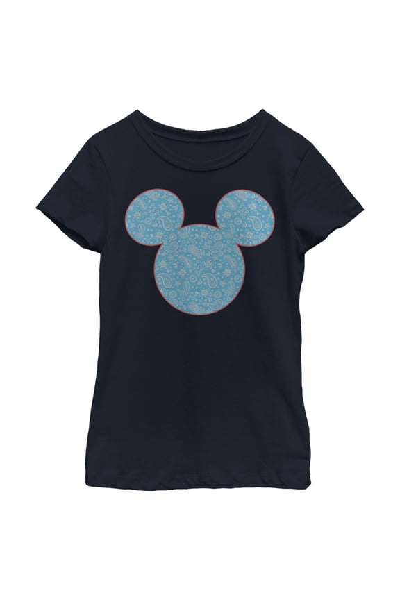 Girl's Mickey & Friends Mickey and Friends Paisley Silhouette Graphic Tee Navy Blue Medium