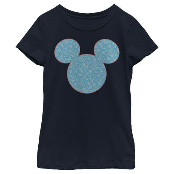 Girl's Mickey & Friends Mickey and Friends Paisley Silhouette  Graphic Tee Navy Blue X Large