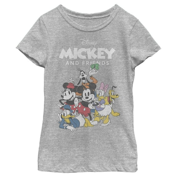 Girl's Mickey & Friends Mickey and Friends Retro Group Graphic Tee Athletic Heather Small