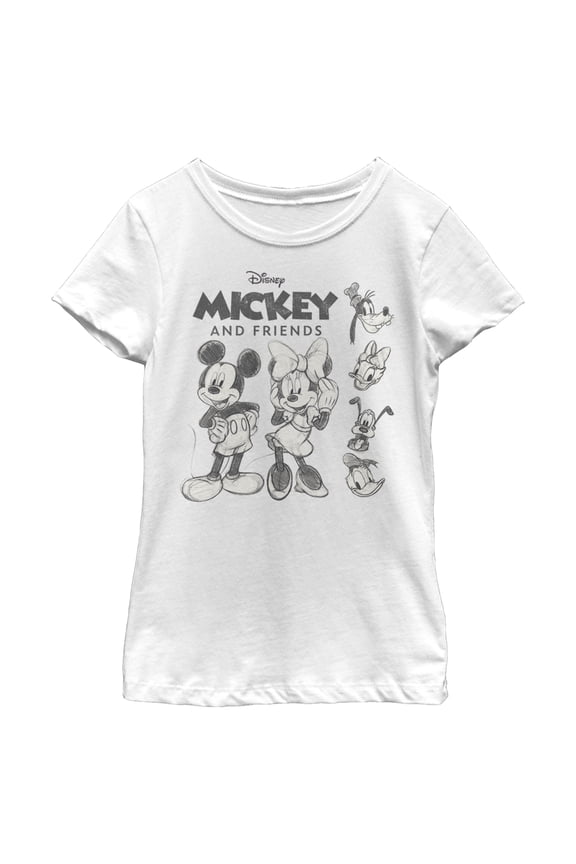 Girl's Mickey & Friends Mickey and Friends Sketch  Graphic Tee White Medium