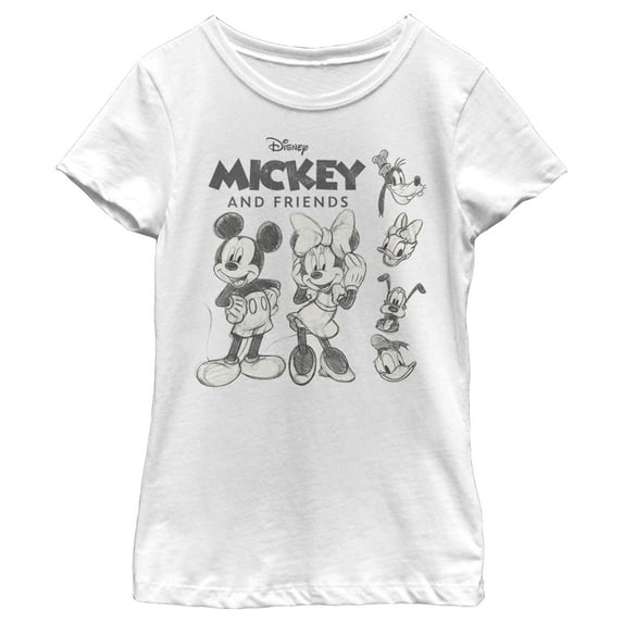 Girl's Mickey & Friends Mickey and Friends Sketch Graphic Tee White Small