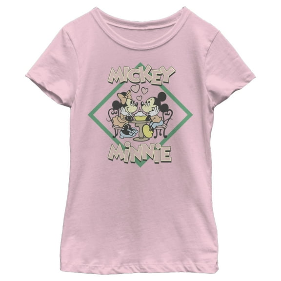 Girl's Mickey & Friends Mickey and Minnie Date Night  Graphic Tee Light Pink Large