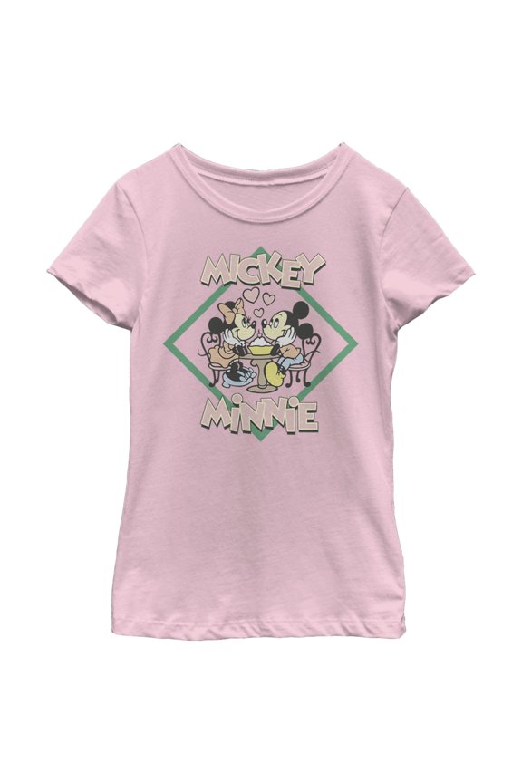 Girl's Mickey & Friends Mickey and Minnie Date Night Graphic Tee Light Pink Small