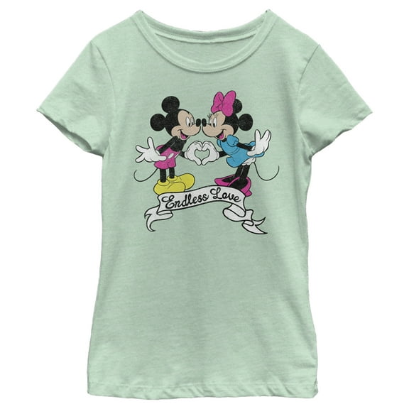 Girl's Mickey & Friends Mickey and Minnie Endless Love Graphic Tee Mint X Small