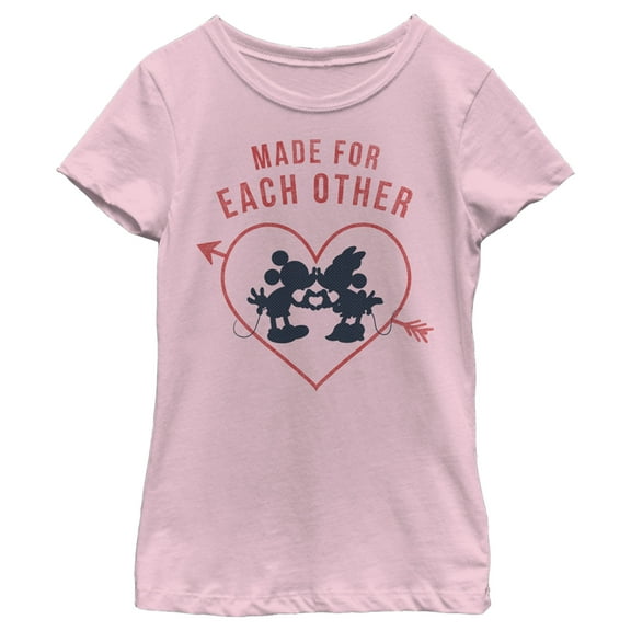 Girl's Mickey & Friends Mickey and Minnie Made For Each Other  Graphic Tee Light Pink Large