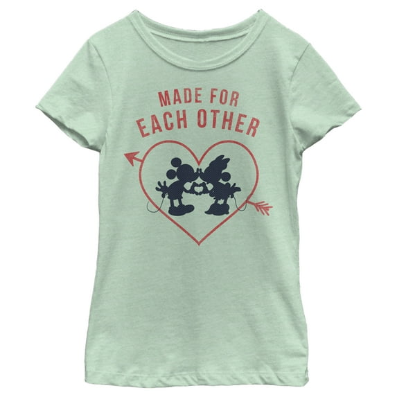 Girl's Mickey & Friends Mickey and Minnie Made For Each Other Graphic Tee Mint Medium
