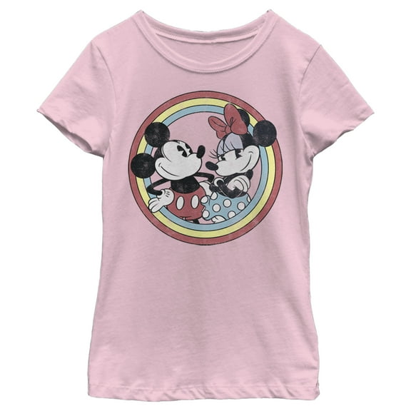 Girl's Mickey & Friends Mickey and Minnie Retro Circle Graphic Tee Light Pink Large