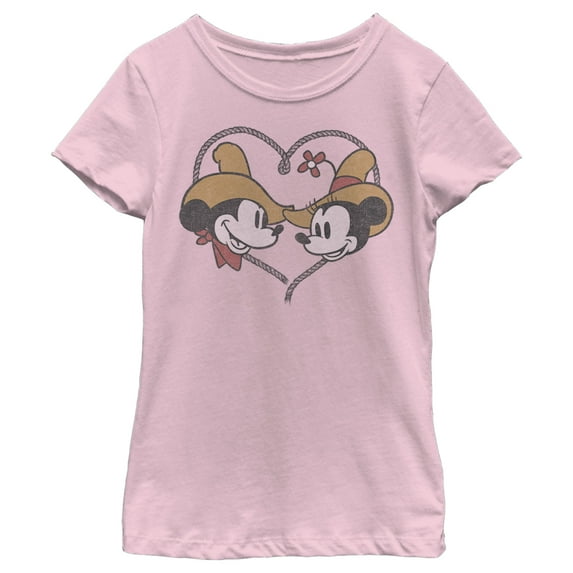Girl's Mickey & Friends Mickey and Minnie Retro Cowboys Graphic Tee Light Pink Medium