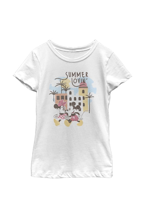 Girl's Mickey & Friends Mickey and Minnie Summer Lovin Graphic Tee White Small