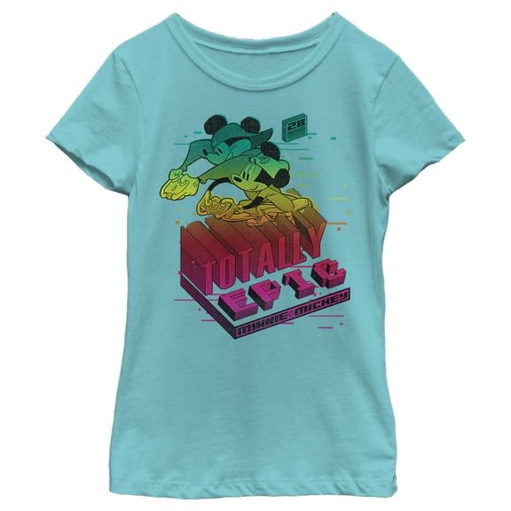 Girl's Mickey & Friends Mickey and Minnie Totally Epic  Graphic Tee Tahiti Blue X Large