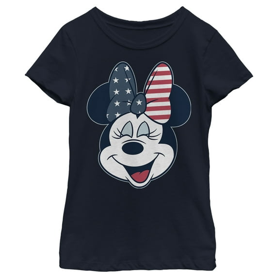 Girl's Mickey & Friends Minnie Mouse American Bow Graphic Tee Navy Blue X Large