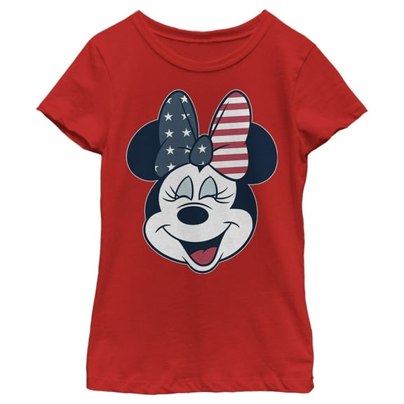 Girl's Mickey & Friends Minnie Mouse American Bow  Graphic Tee Red Large