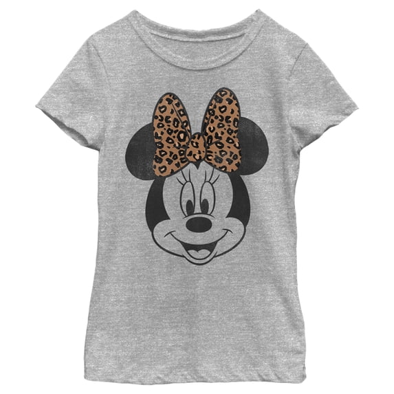 Girl's Mickey & Friends Minnie Mouse Cheetah Print Bow Graphic Tee Athletic Heather Medium