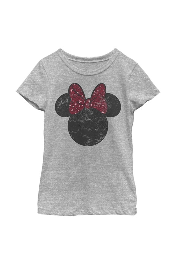 Girl's Mickey & Friends Minnie Mouse Distressed Leopard Bow Graphic Tee Athletic Heather Small