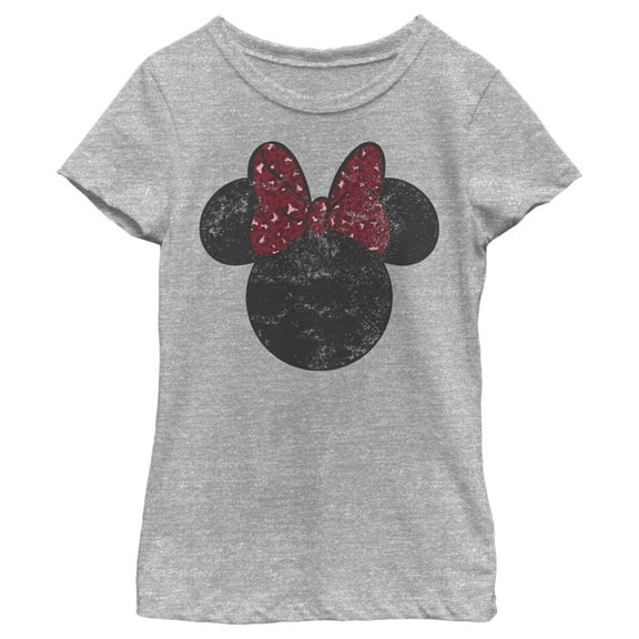 Girl's Mickey & Friends Minnie Mouse Distressed Leopard Bow Graphic Tee Athletic Heather X Large