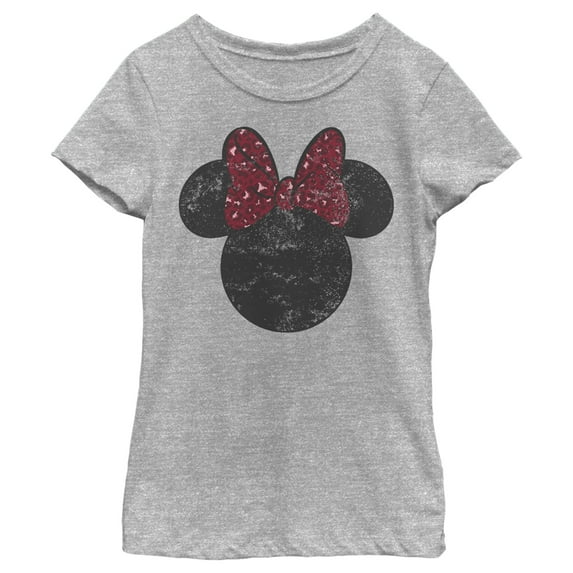 Girl's Mickey & Friends Minnie Mouse Distressed Leopard Bow Graphic Tee Athletic Heather X Small
