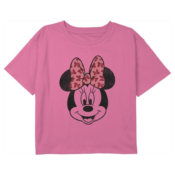 Girl's Mickey & Friends Minnie Mouse Distressed Pink Bow Graphic Cropped T-Shirt Light Pink X Large