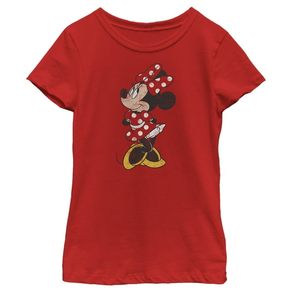 Girl's Mickey & Friends Minnie Mouse Portrait Distressed  Graphic Tee Red X Small