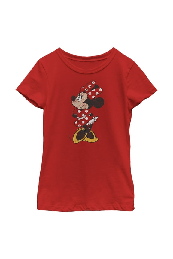 Girl's Mickey & Friends Minnie Mouse Portrait Distressed  Graphic Tee Red X Small