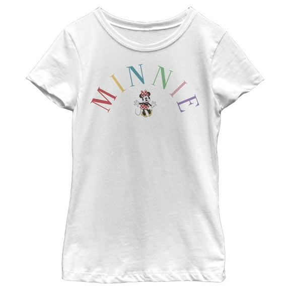 Girl's Mickey & Friends Minnie Mouse Rainbow Name Graphic Tee White Medium