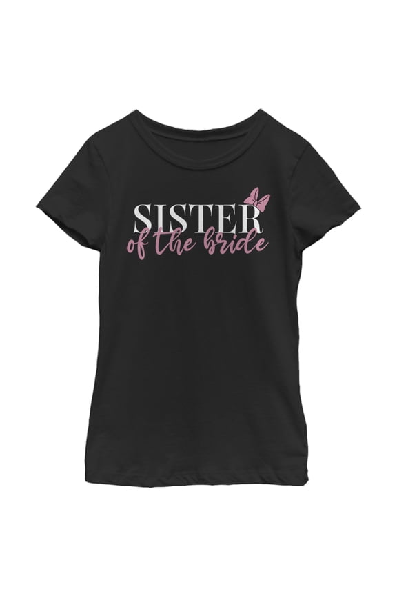 Girl's Mickey & Friends Minnie Mouse Sister of the Bride Graphic Tee Black Medium
