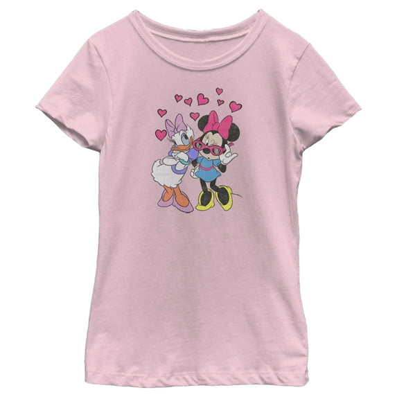 Girl's Mickey & Friends Minnie Mouse and Daisy Duck Hearts Graphic Tee Light Pink Medium