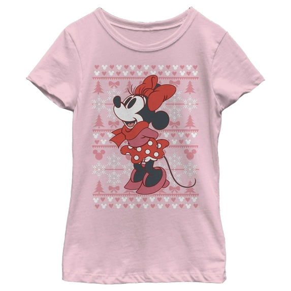 Girl's Mickey & Friends Minnie Winter Sweater Graphic Tee Light Pink Medium