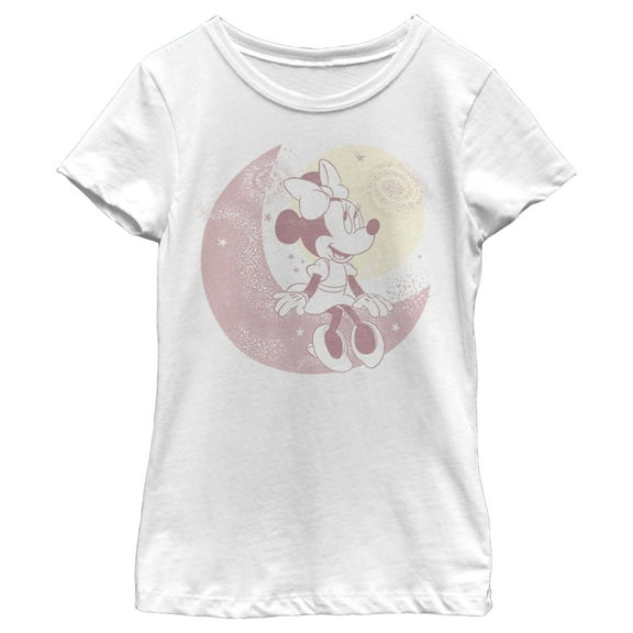 Girl's Mickey & Friends Minnie on the Moon  Graphic Tee White Medium