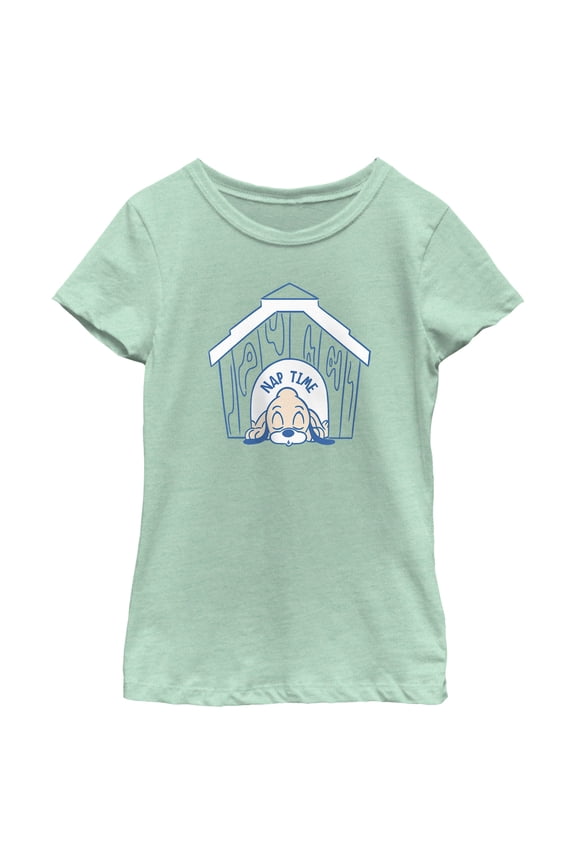 Girl's Mickey & Friends Nap Time Baby Pluto Graphic Tee Mint Medium