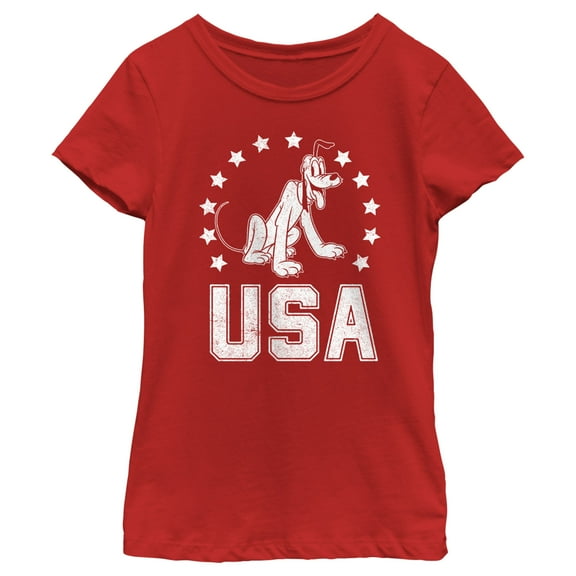 Girl's Mickey & Friends Patriotic Pluto  Graphic Tee Red X Large
