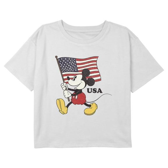 Girl's Mickey & Friends Patriotic USA Flag Graphic Cropped T-Shirt