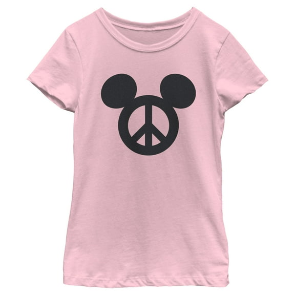 Girl's Mickey & Friends Peace Sign  Graphic Tee Light Pink Medium