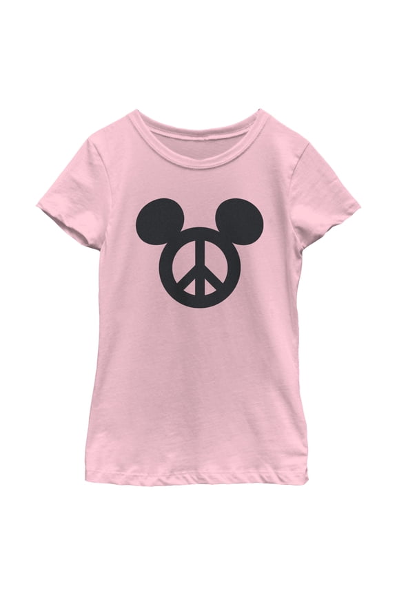Girl's Mickey & Friends Peace Sign Graphic Tee Light Pink Medium