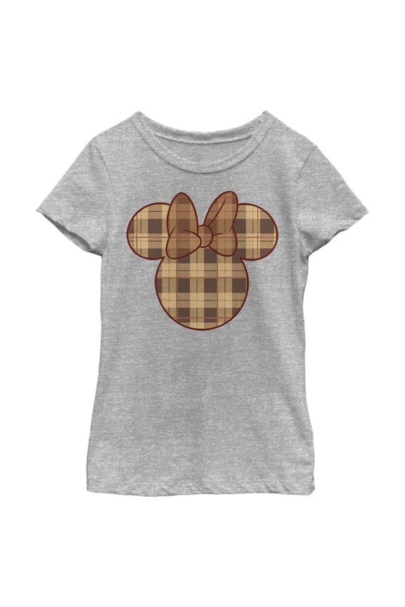 Girl's Mickey & Friends Plaid Minnie Mouse Logo Graphic Tee Athletic Heather Small