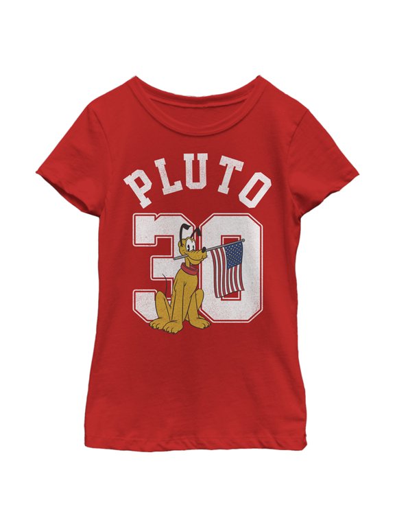 Girl's Mickey & Friends Pluto 30 American Flag Graphic Tee Red X Large