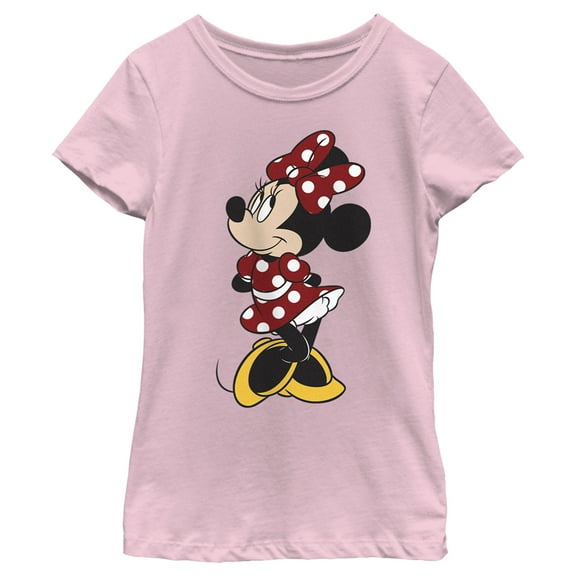 Girl's Mickey & Friends Polka Dot Minnie Pose  Graphic Tee Light Pink Medium