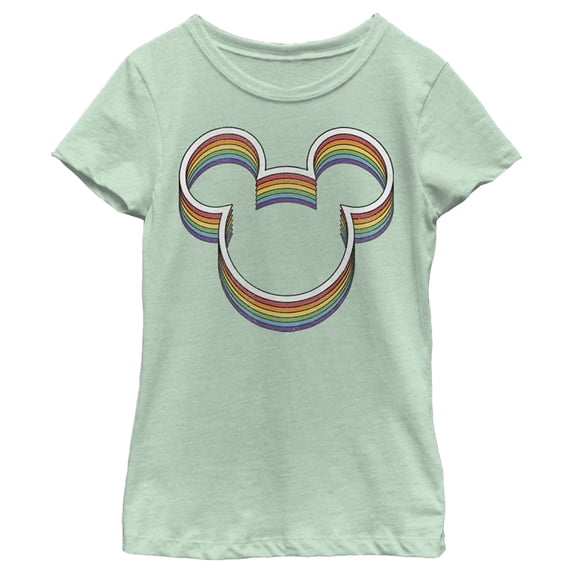 Girl's Mickey & Friends Rainbow Logo Graphic Tee Mint Large