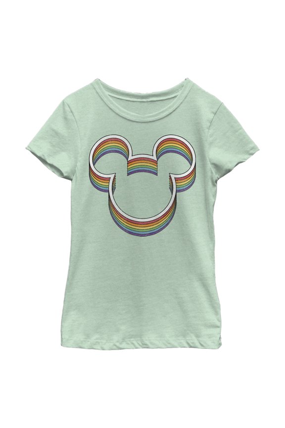 Girl's Mickey & Friends Rainbow Logo Graphic Tee Mint Medium