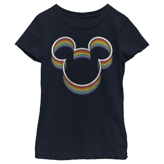 Girl's Mickey & Friends Rainbow Logo Graphic Tee Navy Blue Large
