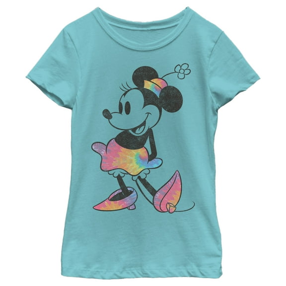 Girl's Mickey & Friends Rainbow Tie-Dye Minnie Mouse Graphic Tee Tahiti Blue X Small