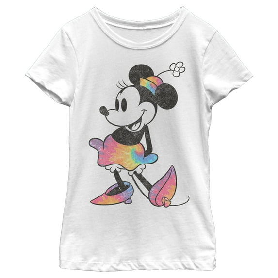 Girl's Mickey & Friends Rainbow Tie-Dye Minnie Mouse Graphic Tee White X Large
