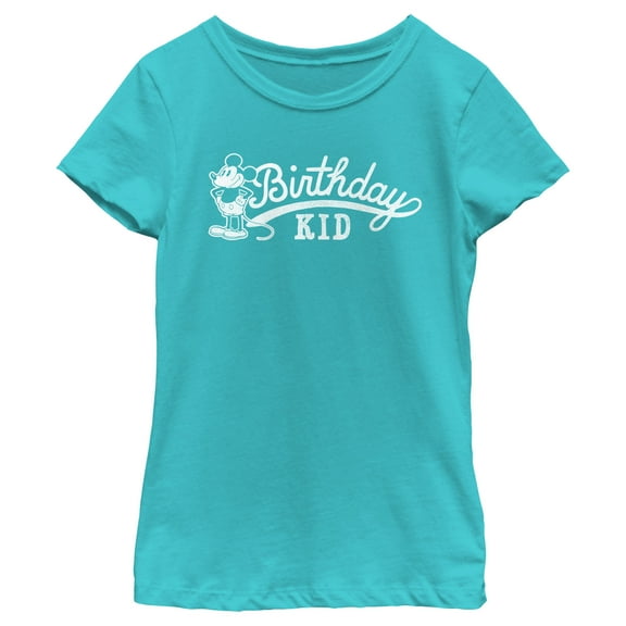Girl's Mickey & Friends Retro Birthday Kid  Graphic Tee Tahiti Blue Large