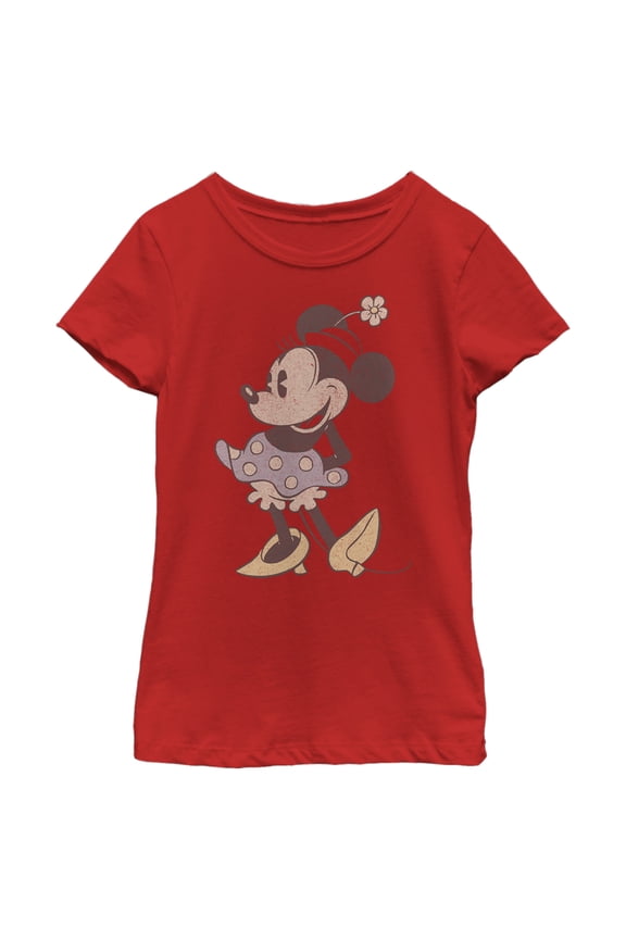 Girl's Mickey & Friends Retro Distressed Minnie Graphic Tee Red Large