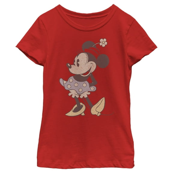 Girl's Mickey & Friends Retro Distressed Minnie  Graphic Tee Red Small