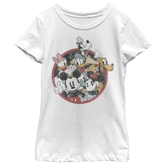 Girl's Mickey & Friends Retro Group Shot Graphic Tee White Large