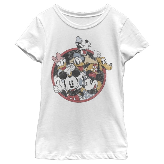 Girl's Mickey & Friends Retro Group Shot Graphic Tee White Small