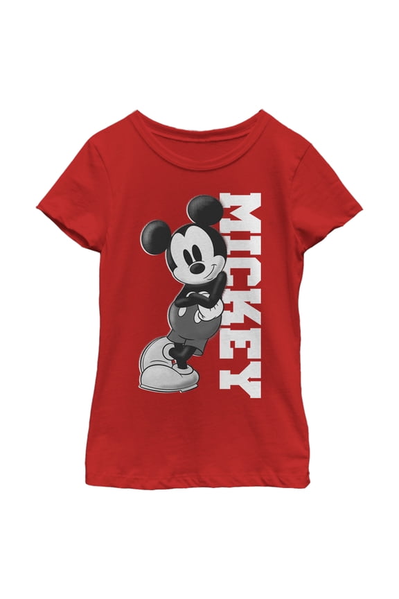 Girl's Mickey & Friends Retro Leaning Graphic Tee Red Large